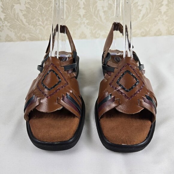 Dr Scholl's Size 8 Brown Leather Slingback Sandals Two-Tone Woven Cushioned - Picture 5 of 16